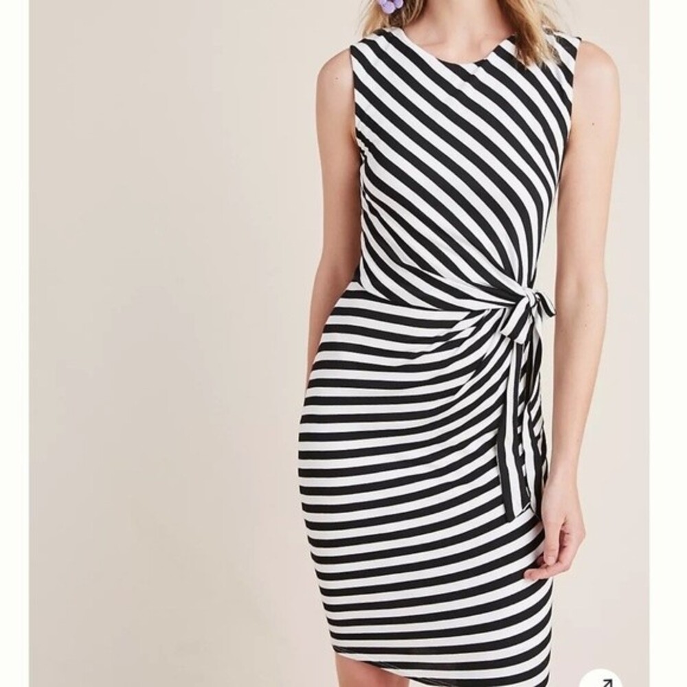 Anthropologie Bailey 44 Elena Black and White Striped Faux Wrap Dress, Size S